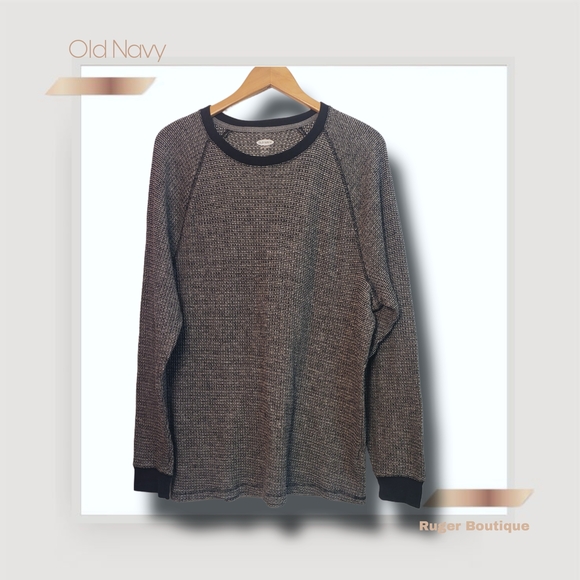 🌿Old Navy Men's XXL Gray Black Crew Neck Textured Thermal Longsleeve Shirt - Picture 3 of 12